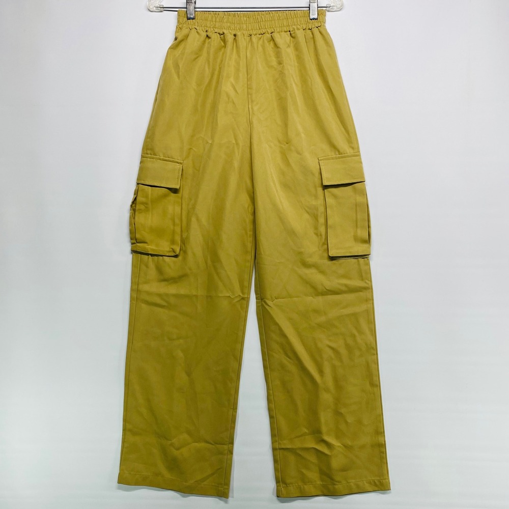 SHEIN Women Mustard Cargo Pants Elastic Waist Wide Leg Size‎ S